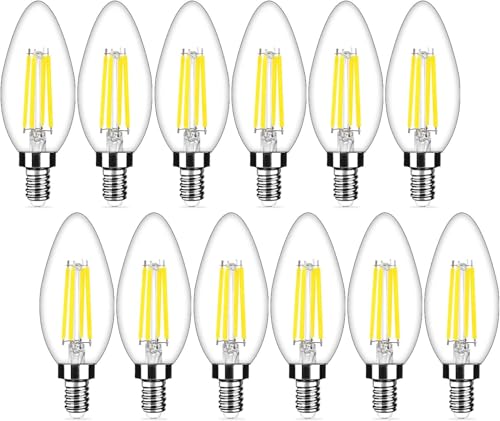 Yochoice 12-Pack Dimmable E12 LED Candelabra Bulbs 40Watt Equivalent, 5000K Daylight White, 450Lumens, 4W B11 Vintage Chandelier Light Bulbs, LED Filament Clear Glass Candle Lamp for Ceiling Fan Home Decor - Image 1