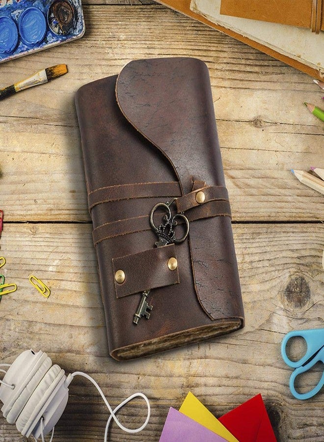 ALCRAFT Vintage Leather Journal -Antique Handmade Deckle Edge Vintage Paper Leather Journal - Leather Diary -Leather Sketchbook -Drawing Journal - Great Gift (7" x 5" Vintage Brown) - Image 2