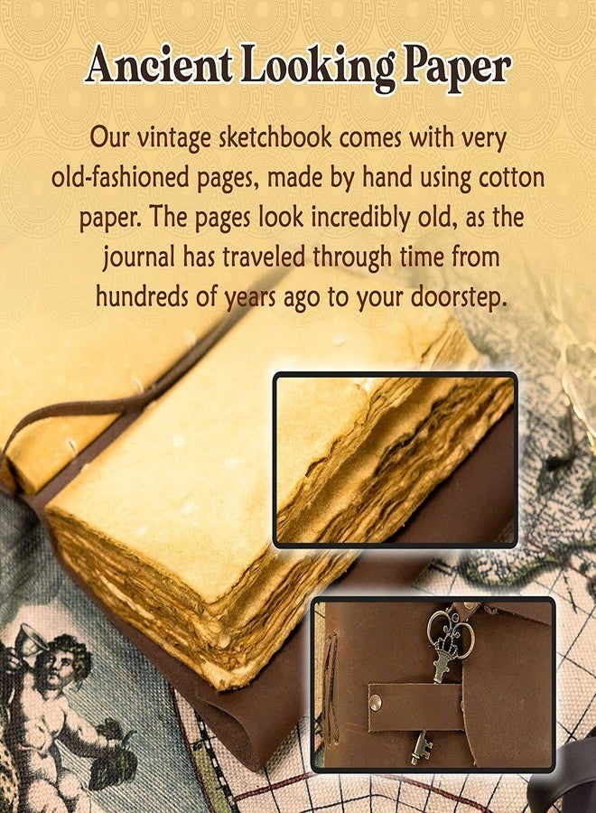 ALCRAFT Vintage Leather Journal -Antique Handmade Deckle Edge Vintage Paper Leather Journal - Leather Diary -Leather Sketchbook -Drawing Journal - Great Gift (7" x 5" Vintage Brown) - Image 3