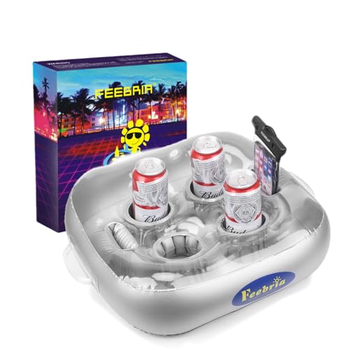 FEEBRIA Inflatable Floating Drink Holder for Pool Party Beach hot tub Silver - Image 1