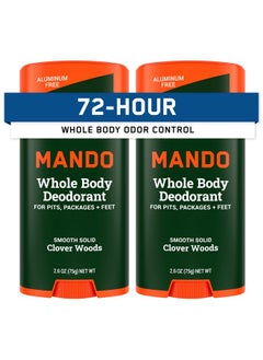 Mando Mando Whole Body Deodorant For Men - Smooth Solid Stick - 72 Hour Odor Control - Aluminum Free, Baking Soda Free, Skin Safe - 2.6 Ounce (Pack of 2) - Clover Woods  - Image 1