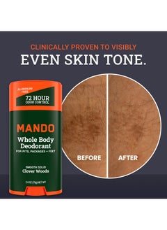 Mando Mando Whole Body Deodorant For Men - Smooth Solid Stick - 72 Hour Odor Control - Aluminum Free, Baking Soda Free, Skin Safe - 2.6 Ounce (Pack of 2) - Clover Woods  - Image 4