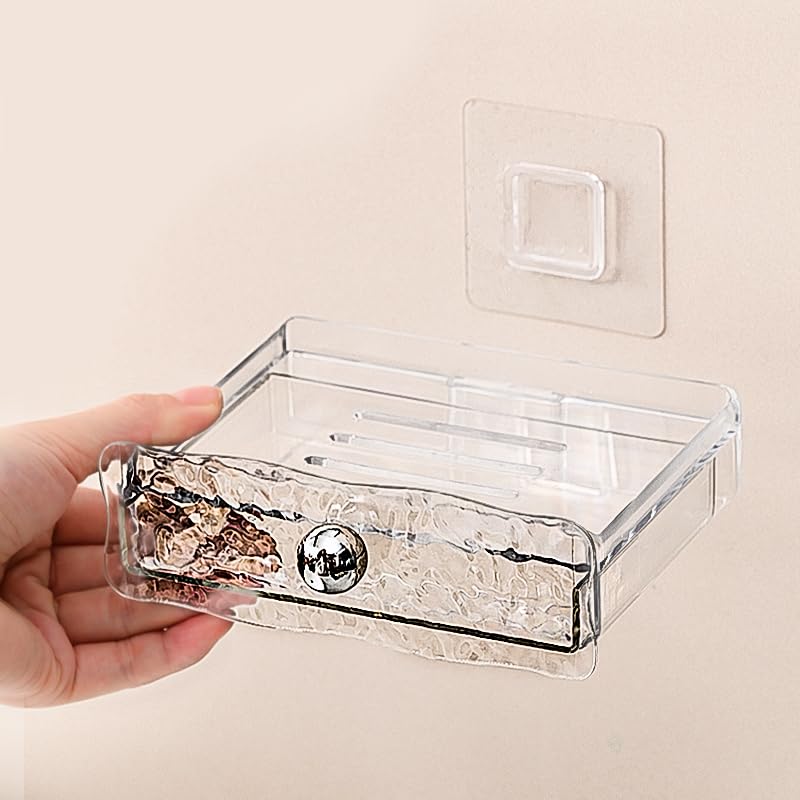 Azelf Adhesive soap Holder for Bathroom Self Draining Acrylic Soap Dish Holder Drill- Free soap case for Bathroom Kitchen Sink soap Stand Pack Luxurious Look - Image 5