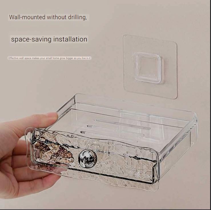 Azelf Adhesive soap Holder for Bathroom Self Draining Acrylic Soap Dish Holder Drill- Free soap case for Bathroom Kitchen Sink soap Stand Pack Luxurious Look - Image 3