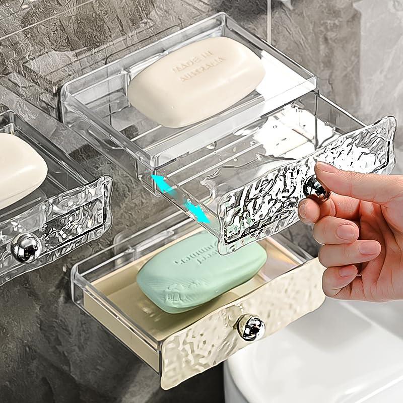Azelf Adhesive soap Holder for Bathroom Self Draining Acrylic Soap Dish Holder Drill- Free soap case for Bathroom Kitchen Sink soap Stand Pack Luxurious Look - Image 4