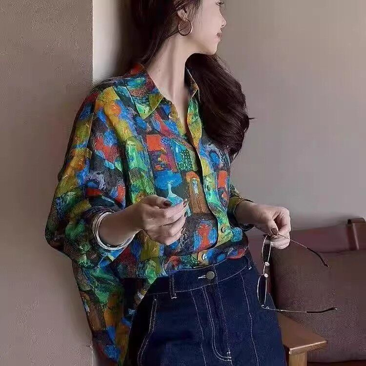 Sister gathering uniform wedding wedding bridesmaid group photo performance clothing 90s retro Hong Kong style floral shirt - Image 3