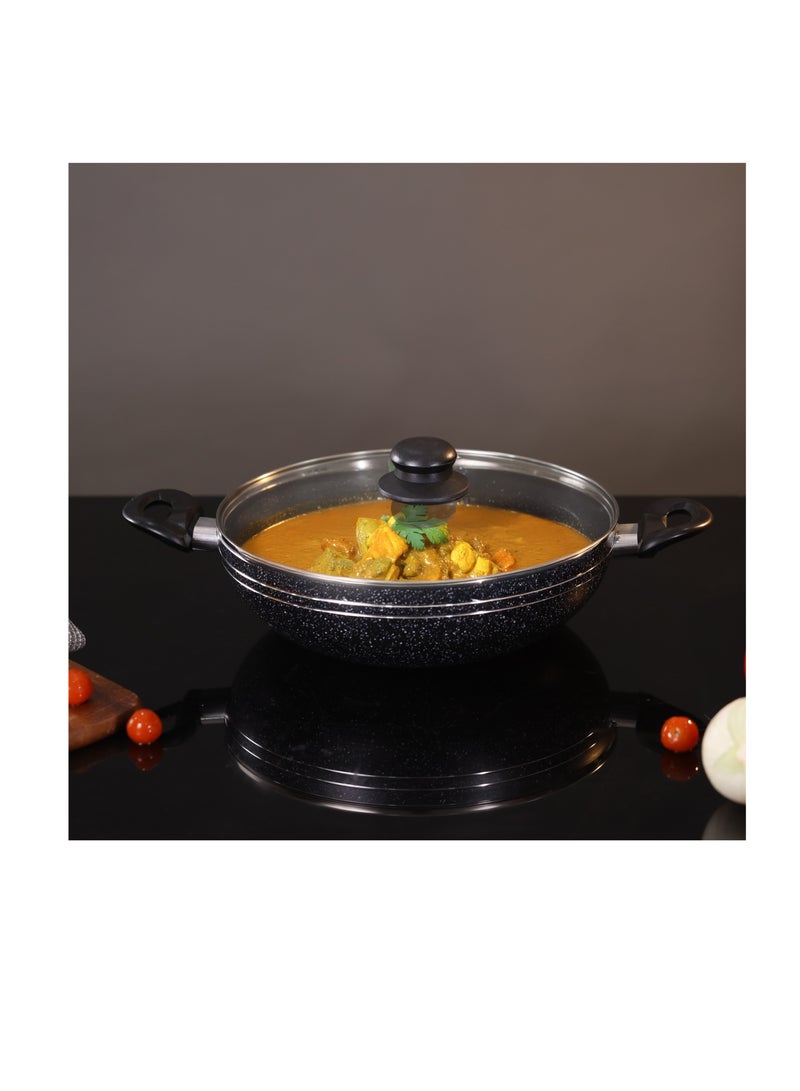 Royalford Elight Series 28 cm Aluminum Wokpan with Nonstick Coating- RF11885/ with Tempered Glass Lid and Soft Touch Bakelite Handles Black - Image 5