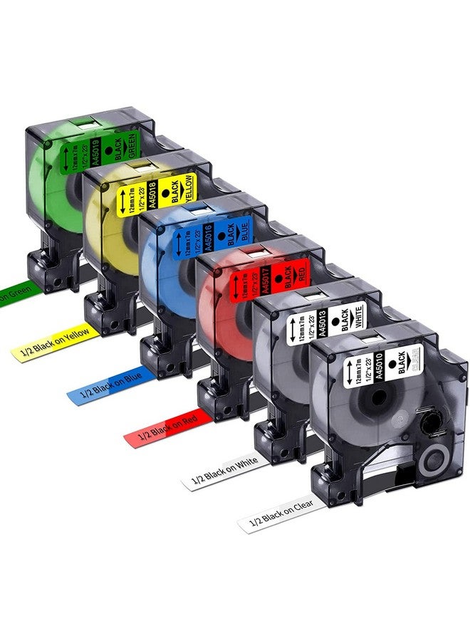 Freshworld 6-Pack Compatible Dymo D1 Label Tape Replacement For Dymo Label Maker Refills D1 45013 45010 45016 45017 45018 45019 Label,For Dymo Labelmanager 160 280 Pnp 360D 210D 420P, 1/2 Inch X 23 Ft - Image 1