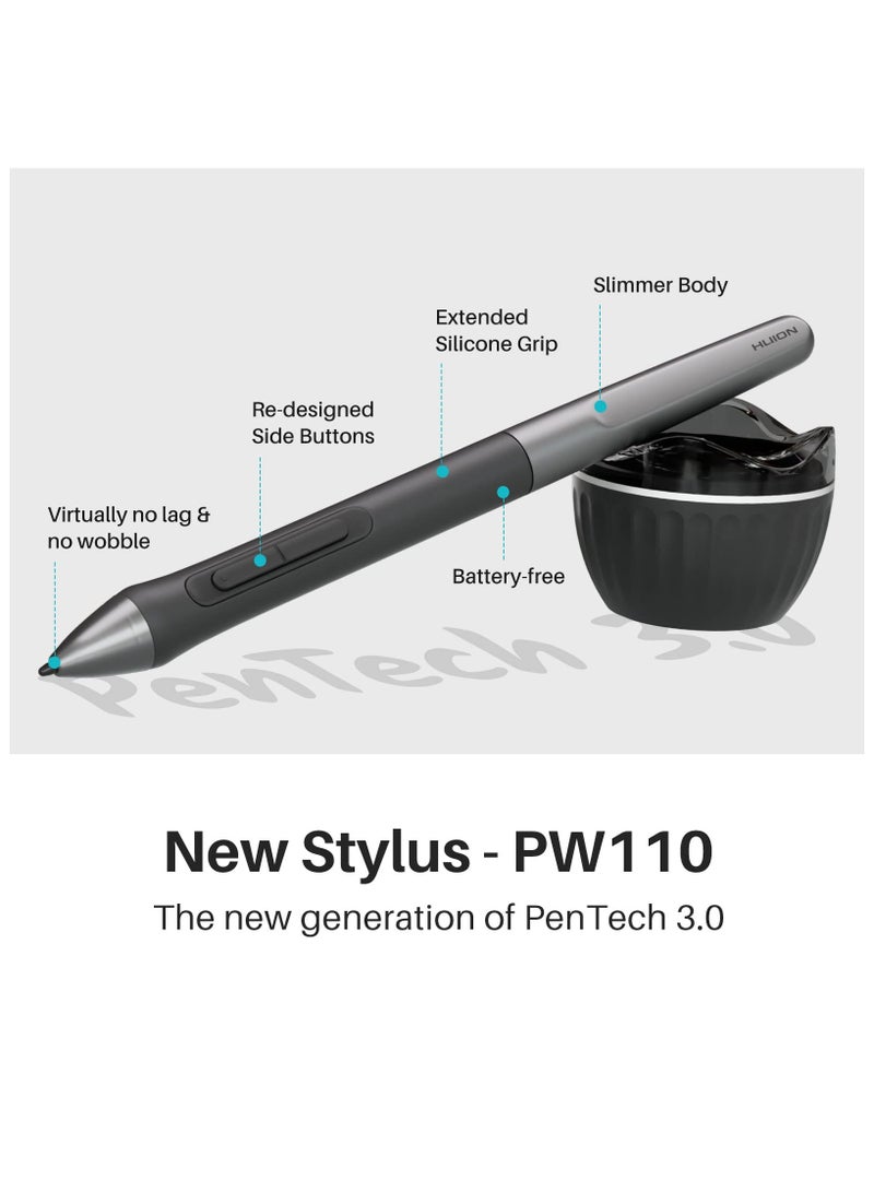 HUION 2023 Inspiroy 2 Medium Drawing Tablet With Scroll Wheel 8 Customized Keys Battery-Free Stylus For Digital Art, Design, Sketch, 9x5inch Graphics Tablet Works With Mac, PC & Mobile Black - Image 2