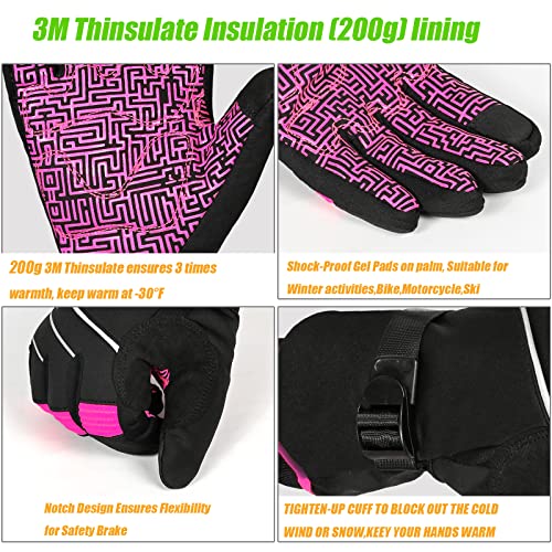 MOREOK Waterproof & Windproof -30°F Winter Gloves for Men/Women, 3M Thinsulate Thermal Gloves Touch Screen Warm Gloves for Skiing,Cycling,Motorcycle,Running-Pink-M - Image 2