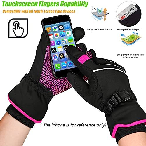 MOREOK Waterproof & Windproof -30°F Winter Gloves for Men/Women, 3M Thinsulate Thermal Gloves Touch Screen Warm Gloves for Skiing,Cycling,Motorcycle,Running-Pink-M - Image 5