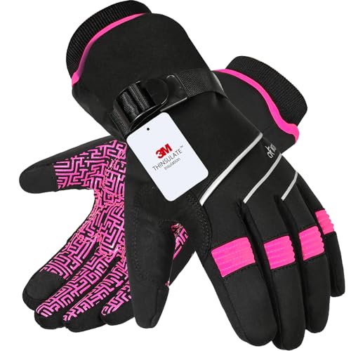 MOREOK Waterproof & Windproof -30°F Winter Gloves for Men/Women, 3M Thinsulate Thermal Gloves Touch Screen Warm Gloves for Skiing,Cycling,Motorcycle,Running-Pink-M - Image 1