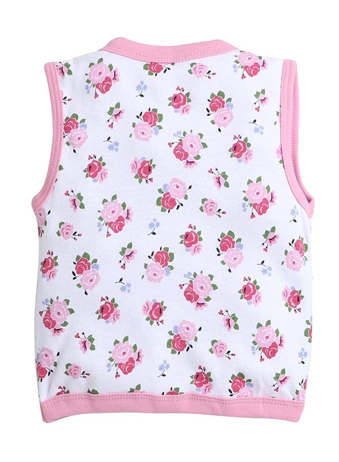 TiniBerry Baby Boy's & Baby Girl's T-Shirt Baby Baby Cotton Front Open Sleeveless Vest Tees Jhabala (Pack of 4) (9-12 Months, Pink) - Image 3