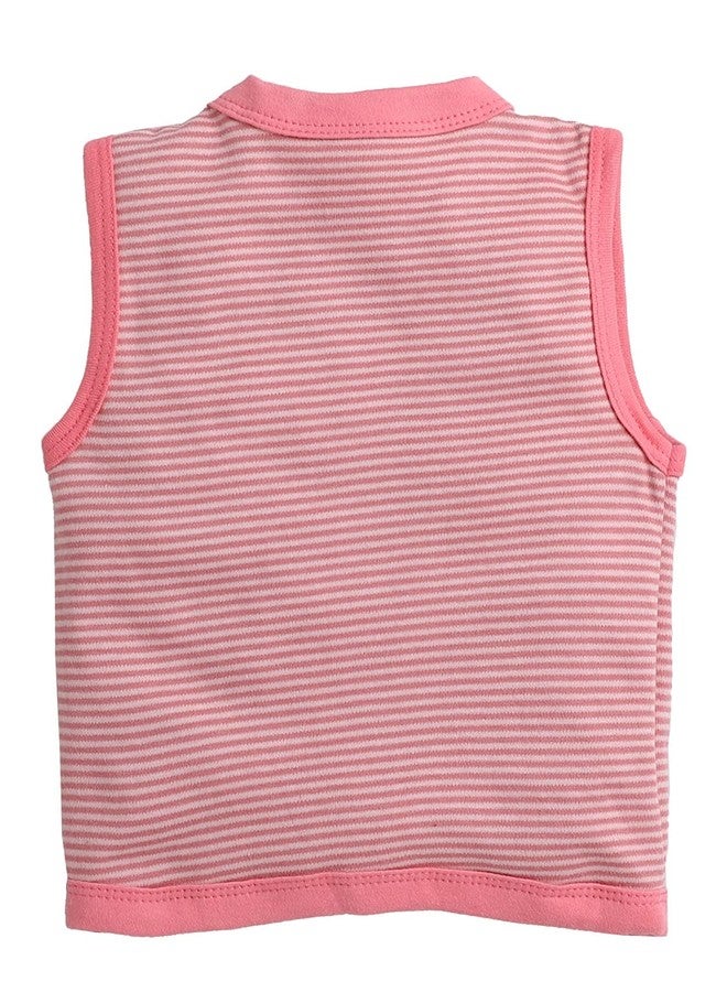 TiniBerry Baby Boy's & Baby Girl's T-Shirt Baby Baby Cotton Front Open Sleeveless Vest Tees Jhabala (Pack of 4) (9-12 Months, Pink) - Image 5