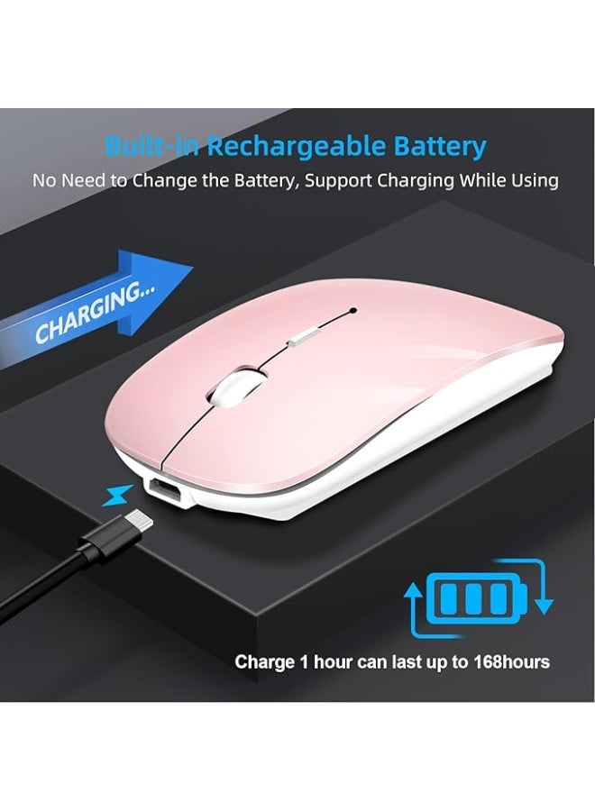 Wireless Mouse for Laptop, Bluetooth Mouse for MacBook Pro/Air/Mac/iPad/Chromebook/Computer -Rechargeale Dual Mode(USB 2.4Ghz + Bluetooth 5.2) Silent Cordless Mice with USB C Adapter,Pink - Image 3