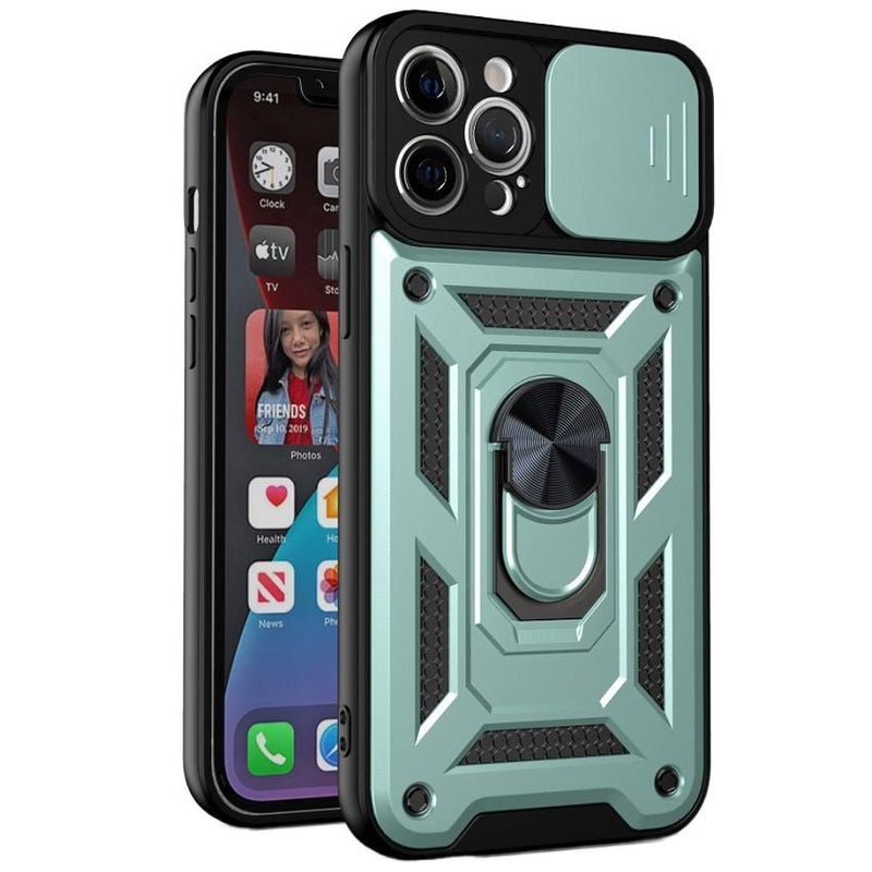 غطاء واقي، حامل باللون الأخضر قائم، أخضر، لـ iPhone 16 / 16 Plus / 16 Pro / 16 Pro Max بوظيفة حامل للاستخدام الداخلي للرحلات اليومية للاستخدام الخارجي - Image 1
