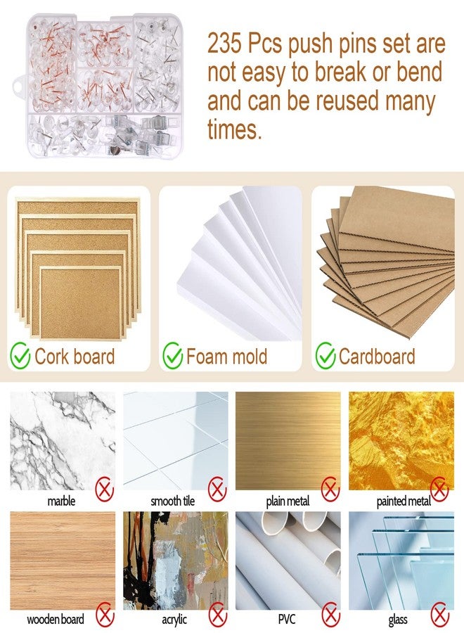Utron 235 Pcs Push Pins Set, Thumb Tacks, Tacks, Push Pins for Bulletin Board, Wall, Cork Board, Clear Thumb Tacks (5 Style) - Image 3
