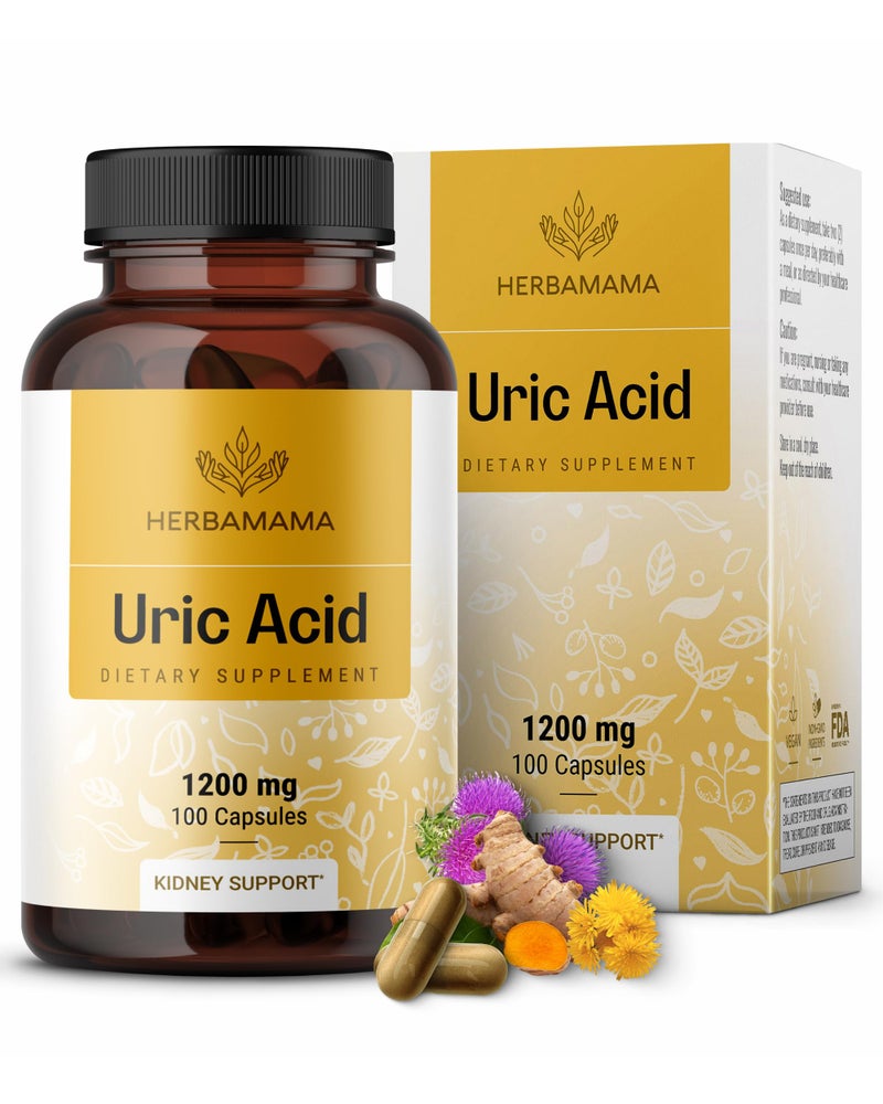 HERBAMAMA Uric Acid Cleanse Capsules - 1200mg Uric Acid Support Formula with Tart Cherry, Milk Thistle & Celery Root - Vegan, Non-GMO Supplement - Image 1