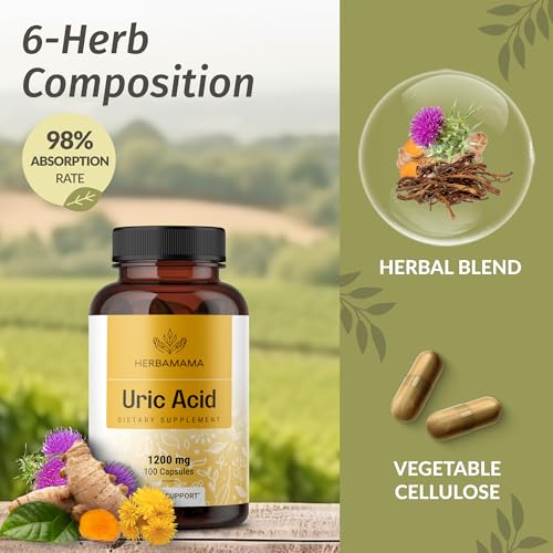 HERBAMAMA Uric Acid Cleanse Capsules - 1200mg Uric Acid Support Formula with Tart Cherry, Milk Thistle & Celery Root - Vegan, Non-GMO Supplement - Image 4