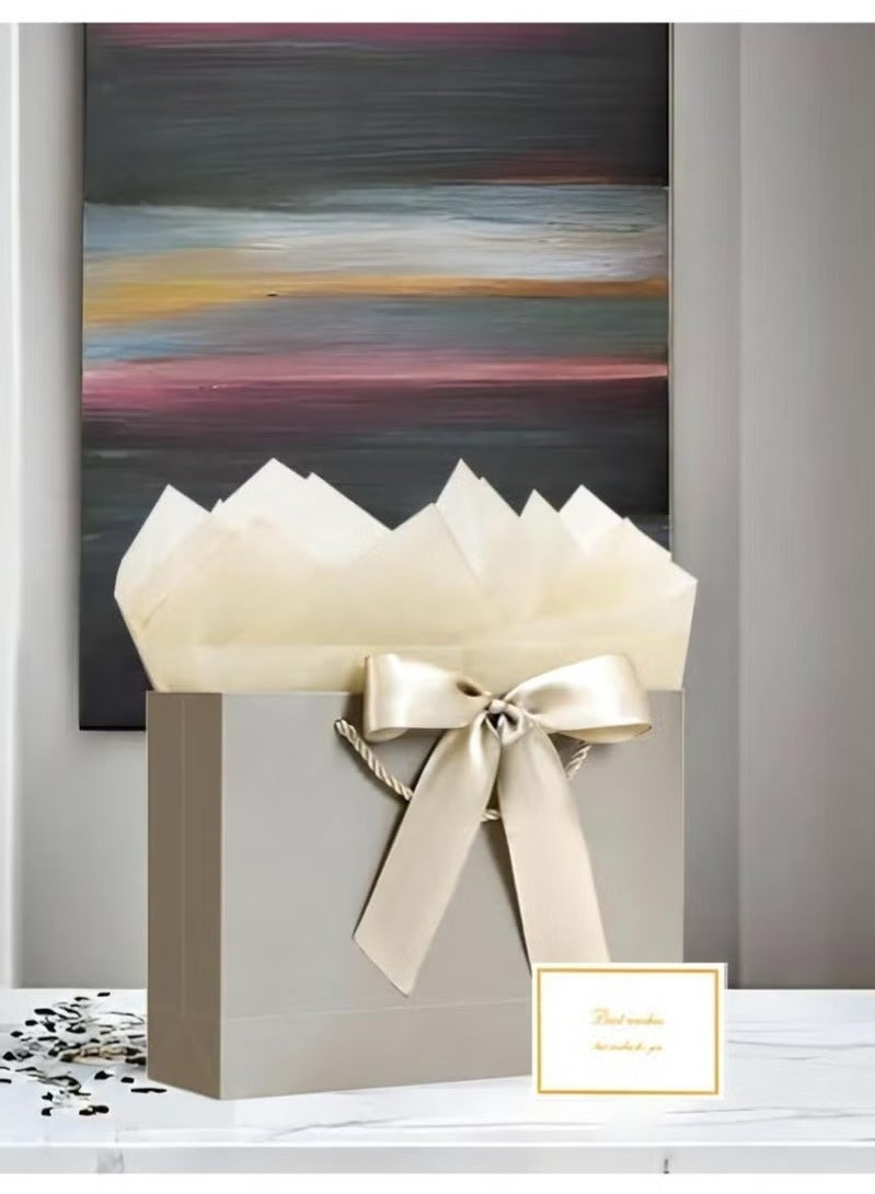 بيكو 2pcs لون الشمبانيا أكياس هدايا كبيرة ، حقائب ورقية مع شريط ، بطاقات المعايدة وورق الأنسجة ، أكياس الحفلات المحمولة مع مقابض ، حقائب هدايا عيد ميلاد ، حقائب حاضرة لحفل الزفاف ، حقائب لوازم الحفلات: 32 سم*25 سم*11 سم - Image 3