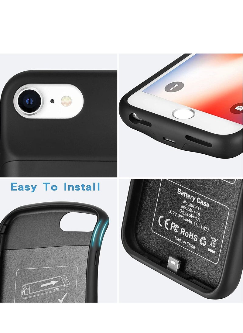 Generic - Charging Case for iPhone 6 6s 7 8 SE2 Charger Case Ultra Thin 3000mAh Battery Case Backup Power Rechargeable Cover Protective Case Black - Image 1