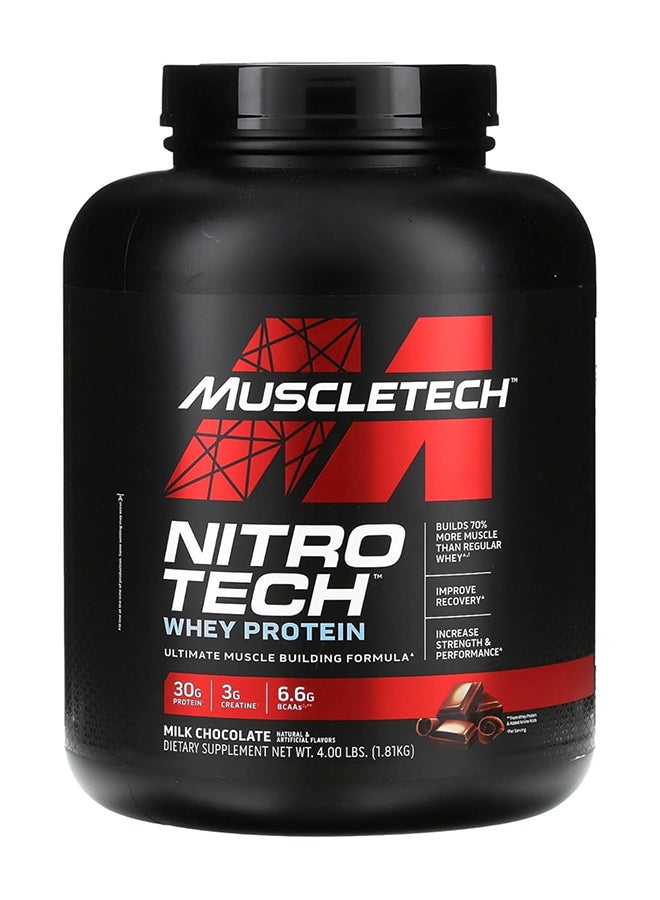 MuscleTech NitroTech Whey Protein Ultimate Muscle Building Formula Increase strength & Performance Milk Chocolate 4Lbs - Image 1