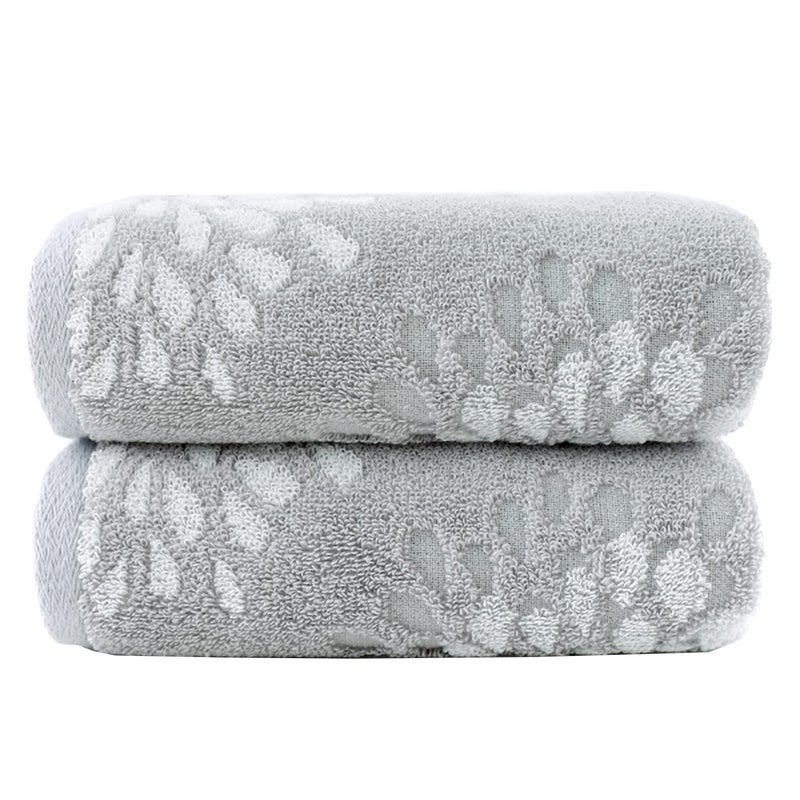 Pidada Hand Towels Set of 2 Hydrangea Floral Pattern 100 Cotton Absorbent Soft Decorative Towel for Bathroom 134 x 295 Inch Light Grey