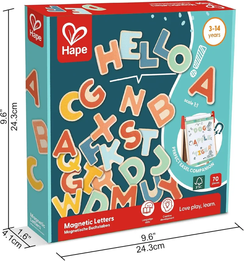 هيب Hape Magnetic Letters 70-Piece Wooden Alphabet Set for Kids, Colourful ABC Magnets for Letter Recognition, Spelling & Word Building, Educational Early Learning Toy, Ages 3 Years+