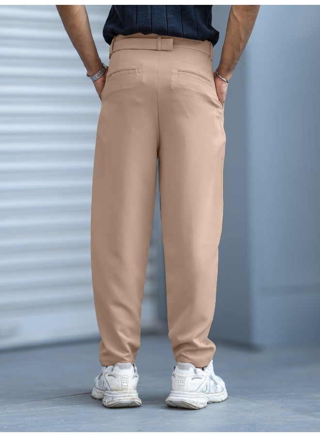 Maniac Maniac Mens Solid Cream Woven Fabric Trouser  - Image 4