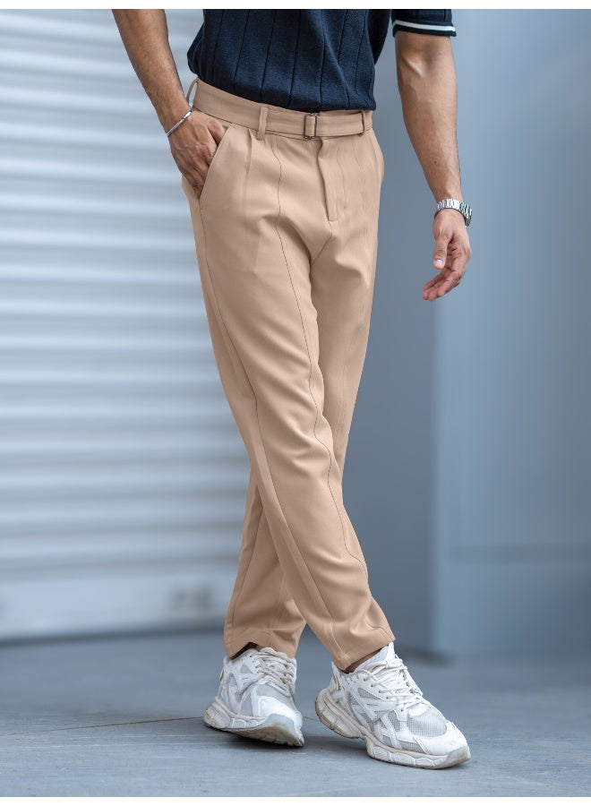 Maniac Maniac Mens Solid Cream Woven Fabric Trouser  - Image 5
