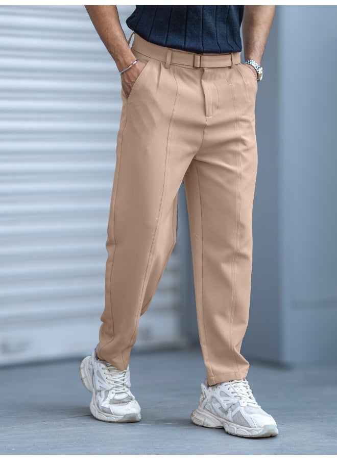 Maniac Maniac Mens Solid Cream Woven Fabric Trouser  - Image 1