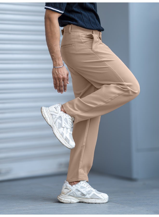 Maniac Maniac Mens Solid Cream Woven Fabric Trouser  - Image 3