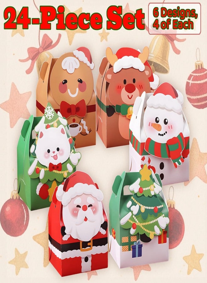 Muswarm 24 PCS Christmas Small Gift Boxes, Xmas 3D Cartoon Paper Boxes for Presents with Handles, Candy Treat Cookie Box, School Classroom Holiday Party Favor Supplies, 6 Designs - Image 2