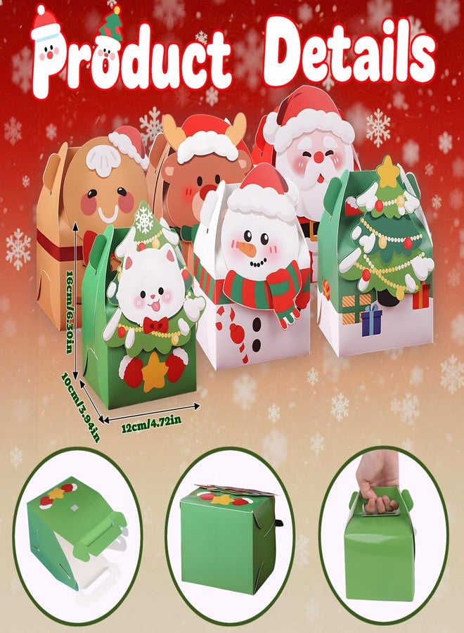Muswarm 24 PCS Christmas Small Gift Boxes, Xmas 3D Cartoon Paper Boxes for Presents with Handles, Candy Treat Cookie Box, School Classroom Holiday Party Favor Supplies, 6 Designs - Image 3