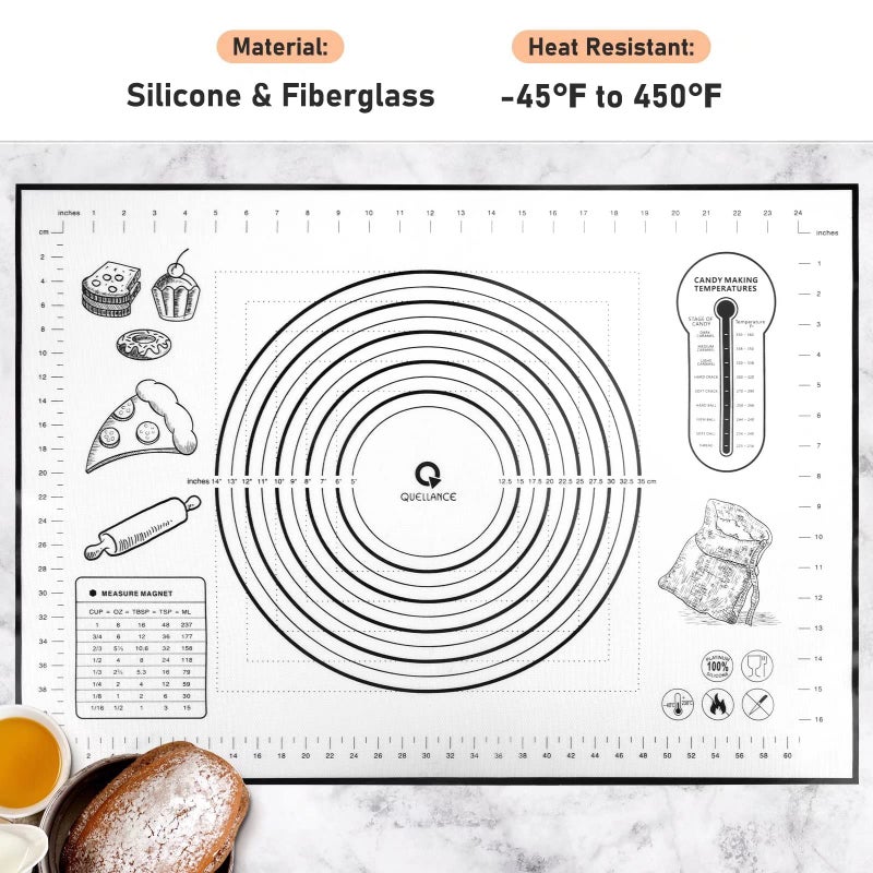 Quellance Silicone Pastry Mat  Baking Mat For Rolling Out Dough  20 ' '(W)28 ' '(L)  Dough Mat For Rolling  Black Fondant Mat - Image 2