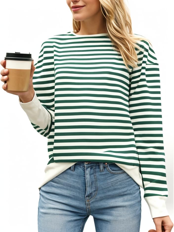 Mack Jonney Women Striped T-Shirt || Women's Full Sleeve T-Shirt || Green, 2XL - Image 1