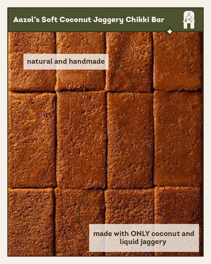 Aazol Soft Coconut Jaggery Chikki Bar (Pack of 3) | High-energy Snacks Bar | Contains Nutritious Coconut and Mineral-rich Liquid Jaggery | Soft Crumbly Texture | No Refined Sugar or Preservatives - Image 5