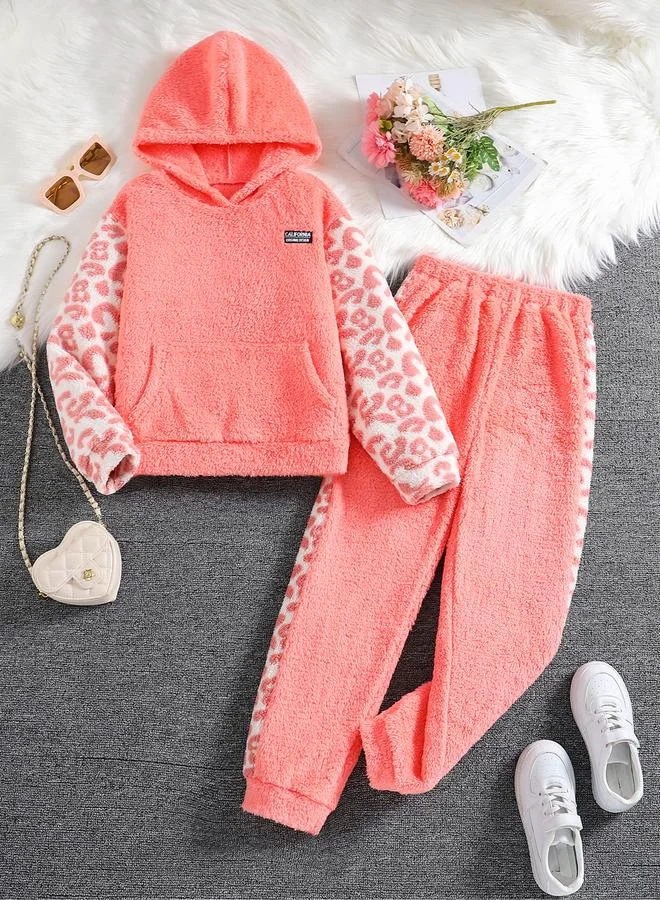Take Two Take Two Teens Leopard Print Fleece Hoodie and Joggers Set