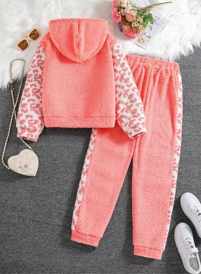 Take Two Take Two Teens Leopard Print Fleece Hoodie and Joggers Set