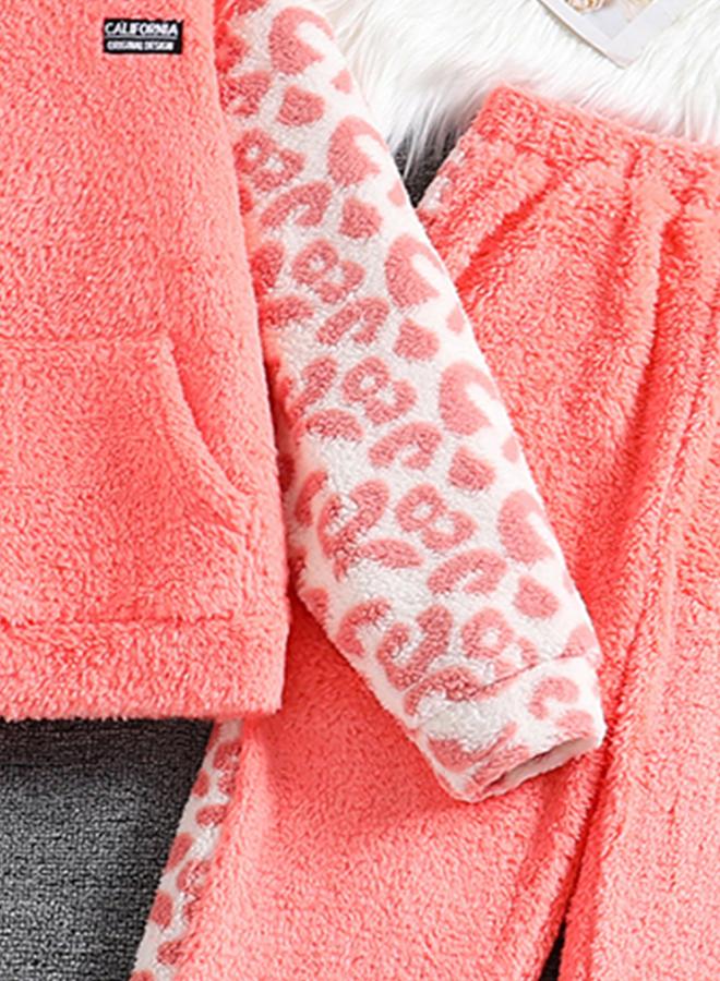 Take Two Teens Leopard Print Fleece Hoodie and Joggers Set - Image 4