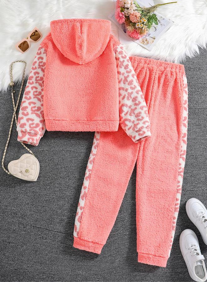 Take Two Teens Leopard Print Fleece Hoodie and Joggers Set - Image 2