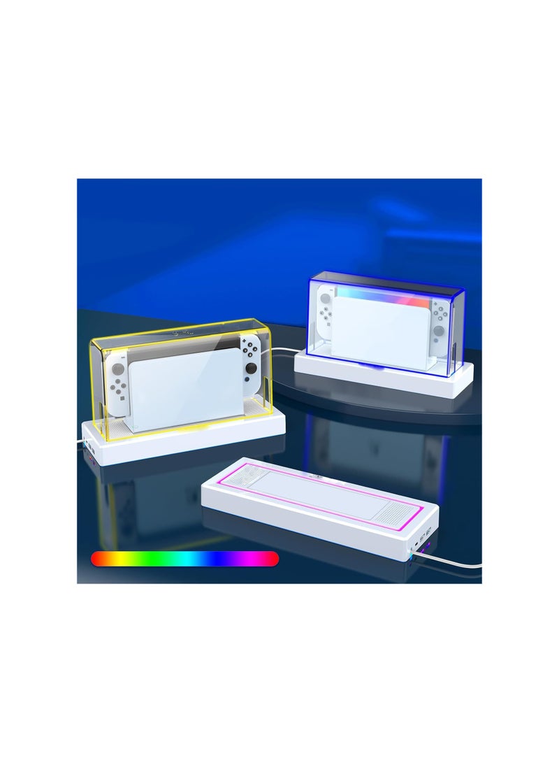 SOLARAE غطاء غبار مع قاعدة إضاءة LED ملونة 16، متوافق مع نينتندو سويتش/OLED، صندوق عرض أكريليك شفاف، حالة رقيقة مقاومة للخدش ومقاومة للماء، ملحقات سويتش رائعة (تشمل جهاز التحكم عن بعد) - Image 2