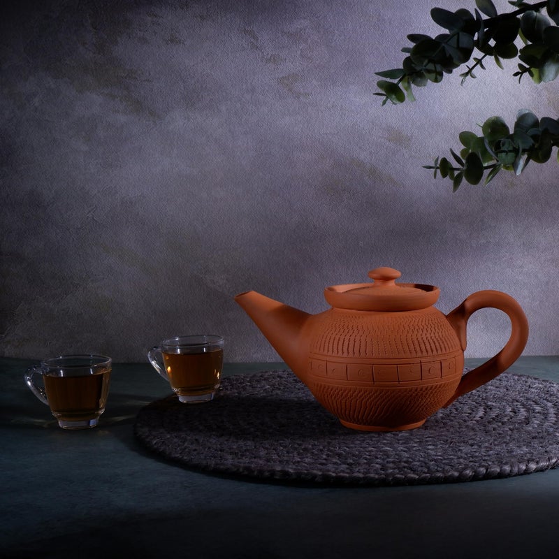 RKD Enterprise غلاية شاي يدوية من الطين مع غطاء مصنوعة من الطين لمطبخ غلاية شاي 700 مل، 12 سم (ارتفاع) × 23 سم (طول) × 11 سم (عرض) - Image 1