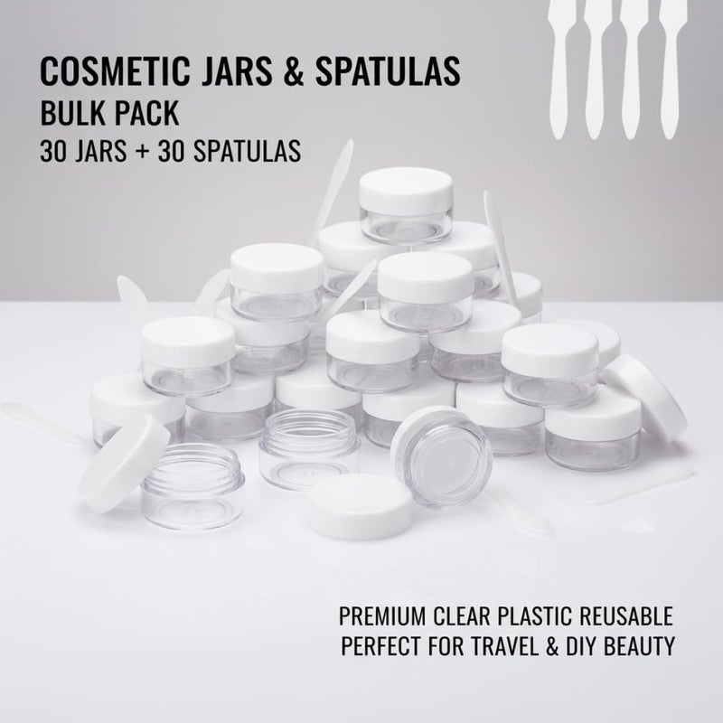 100 Count 5 Gram Sample Jars with White Lids, Empty Cosmetic Containers with Lids, 5ml Small Travel Makeup Containers for Cream, Glitter, Beads - Includes Labels & Mini Spatulas Small travel makeup - Image 2
