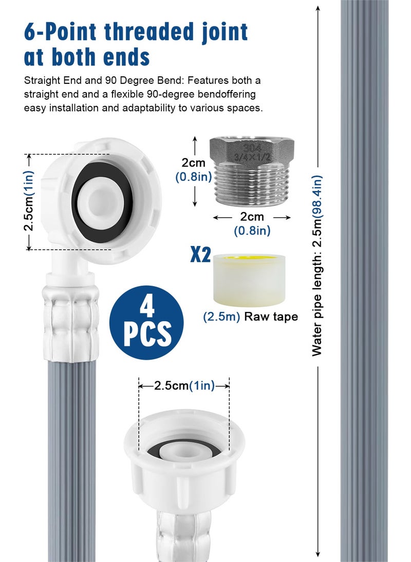 HomarKet Premium Quality Extra Long Universal Washing Machine/Dishwasher Inlet Fill Hose 2.5 Metre,Adapter For Fully Automatic Washing Machine,Reliable Dishwasher Explosion-proof Extension Tube with 1pcs Reducer Bush and 2pcs Tape - Image 2