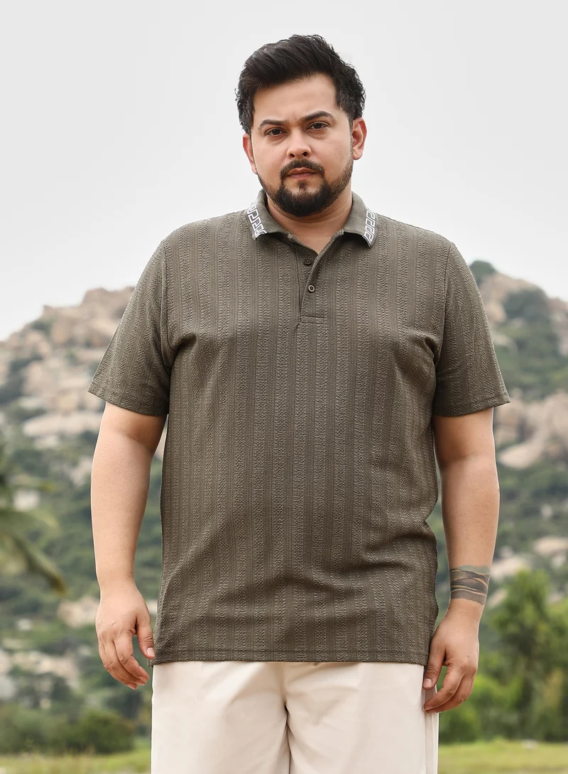 Instafab Plus Instafab Plus Men Bi-Panel Polo T-Shirt | Jacquard Polo Neck , Short Jacquard Cuff Sleeves | Half-Button Closure , Straight Hem | Solid Jacquard | Knit Fabric For Casual & Daily Wear | Seaweed Green