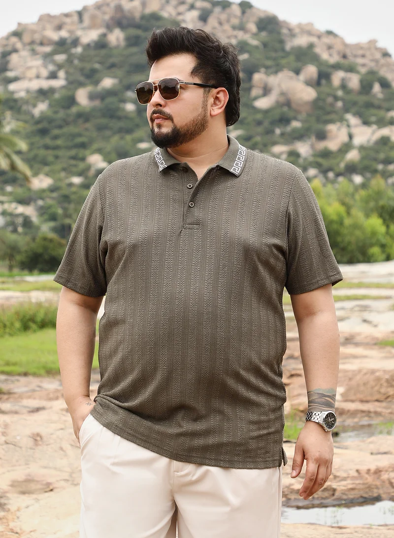 Instafab Plus Instafab Plus Men Bi-Panel Polo T-Shirt | Jacquard Polo Neck , Short Jacquard Cuff Sleeves | Half-Button Closure , Straight Hem | Solid Jacquard | Knit Fabric For Casual & Daily Wear | Seaweed Green