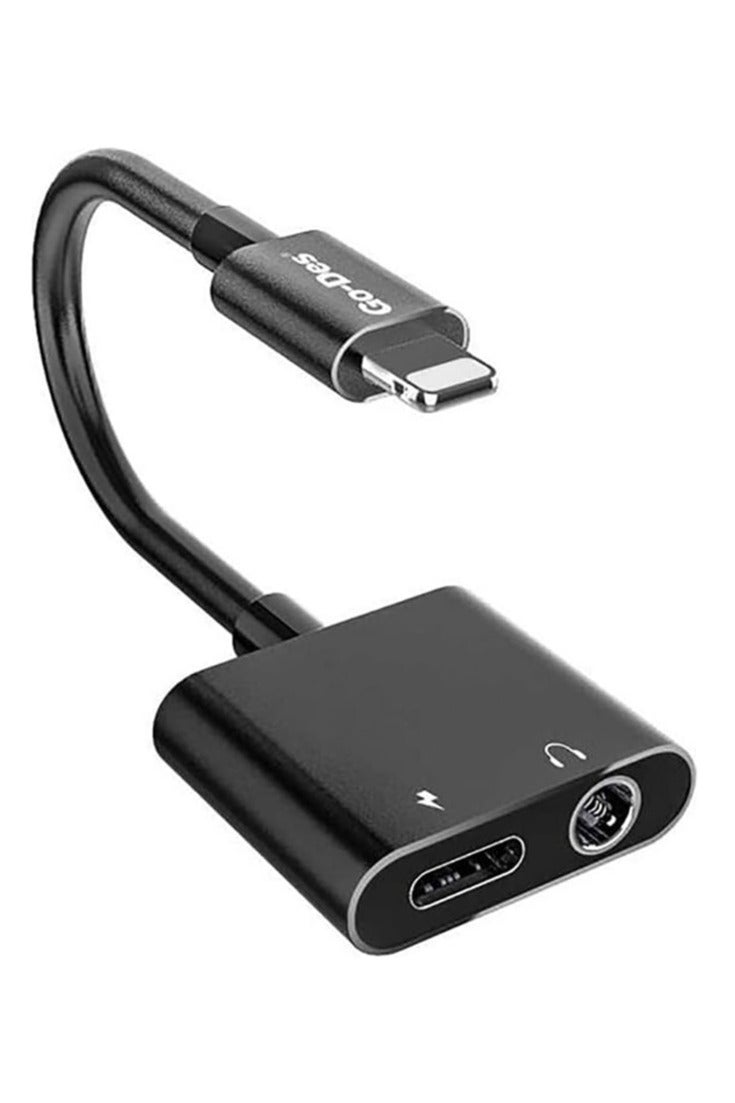 جو-ديز محول AUX 3.5 مم من Go-Des 2 في 1 للشحن والموسيقى (GD-UC026/أسود) - Image 1