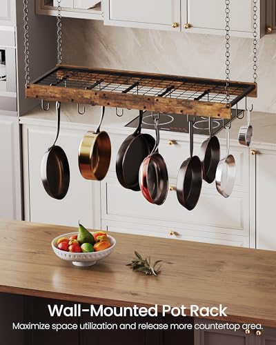 CHOEZON Hanging Pot Rack Ceiling Wall Mounted Pot Rack for Kitchen Industrial Style Pot Hanger with 18 Hooks Cookware Storage Organizer for Pots and Pans Rustic Brown and Black TPR12BFC1 - Image 3