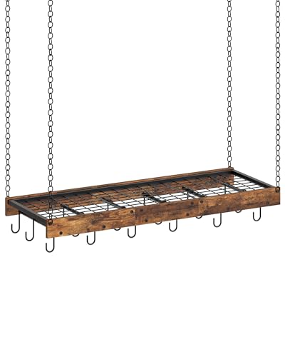 CHOEZON Hanging Pot Rack Ceiling Wall Mounted Pot Rack for Kitchen Industrial Style Pot Hanger with 18 Hooks Cookware Storage Organizer for Pots and Pans Rustic Brown and Black TPR12BFC1 - Image 1